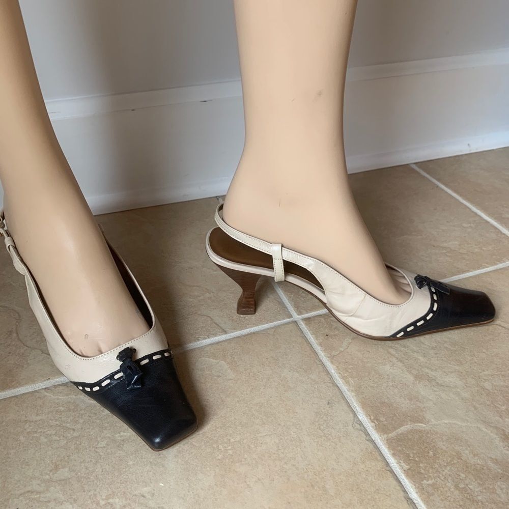 Y2K Nine West Jaquill Slingback - Beige Leather Sz 8.5 Rare Vintage